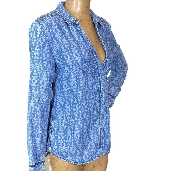 Anthropologie Holding Horses Ikat Blue Chambray Shirt Sz 8(XS) #304C - Picture 4 of 10
